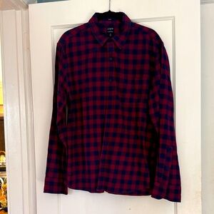J. Crew Men's Navy and Burgundy Plaid Shirt